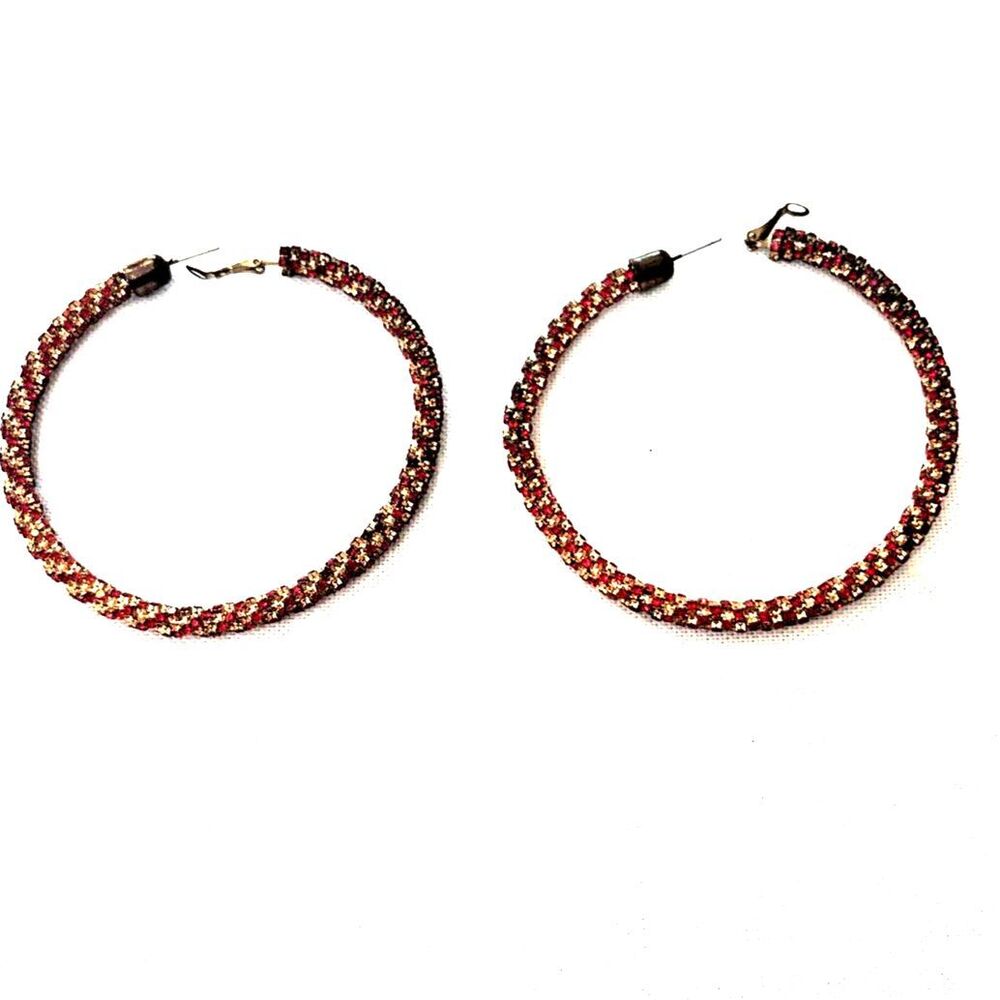 Jewelry Earrings Large Red And Gold Beaded Hoop Earrings